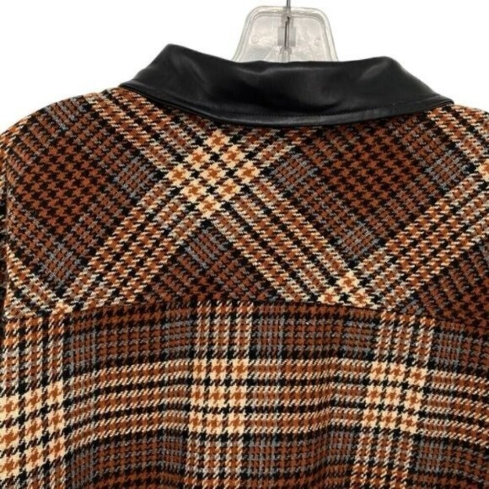 Ee:Some Houndstooth Plaid Shacket Jacket Faux Lea… - image 8